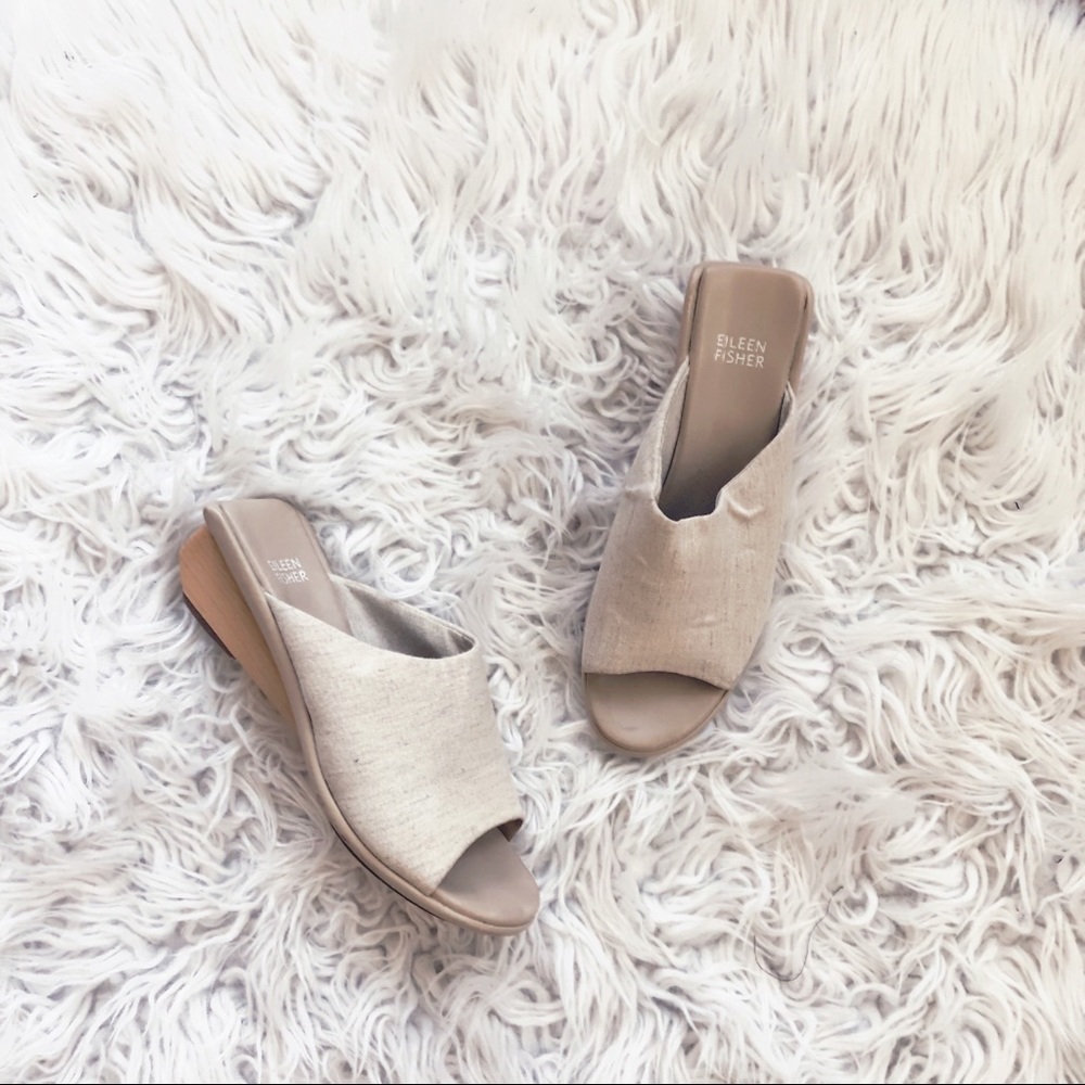• Eileen Fisher • Wooden Open Toe Sandals Linen 7